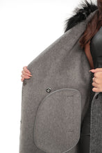 Load image into Gallery viewer, Boston Genuine Silver Fox Cashmere Blend Double-Face Coat in Grey Mélange
