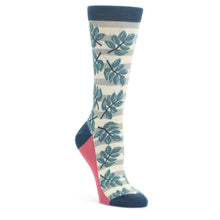 Load image into Gallery viewer, Dark Teal Cream Palm Branches Women's Dress Socks

