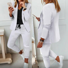 Load image into Gallery viewer, Women’s Notch-Lapel Blazer &amp; Drawstring Pants Suit Set
