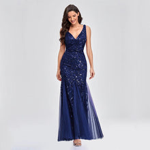 Load image into Gallery viewer, Sexy Long Dress Sleeveless V-neck Embroidered Sequin Slim Mermaid Dress
