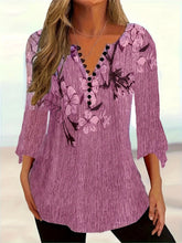 Load image into Gallery viewer, Women’s Printed Spike Button Three-Quarter Sleeve Casual Top

