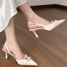 Load image into Gallery viewer, Women's Closed Toe Slingback Stiletto Heels – Bowknot &amp; Rhinestone Sandals
