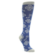 Load image into Gallery viewer, Blue Gray Floral Compression Socks - Women&#39;s Knee High Socks
