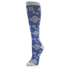 Load image into Gallery viewer, Blue Gray Floral Compression Socks - Women&#39;s Knee High Socks
