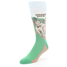 Load image into Gallery viewer, Brown Green Mooove Over Cow Socks - Men&#39;s Novelty Dress Socks
