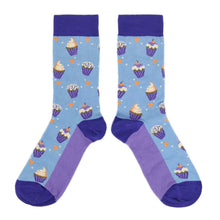 Load image into Gallery viewer, Light Blue Purple Cupcakes Women's Dress Socks
