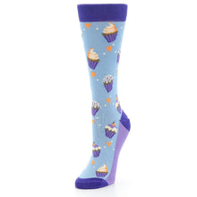 Load image into Gallery viewer, Light Blue Purple Cupcakes Women's Dress Socks
