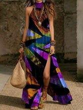 Load image into Gallery viewer, Women's Printed Halterneck Split Maxi Dress – Loose Fit Sleeveless
