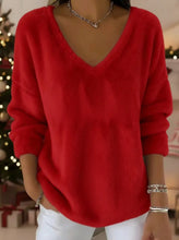 Load image into Gallery viewer, Women’s Plush V Neck Drop Shoulder Pullover Sweater
