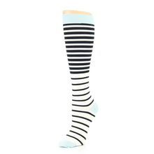 Load image into Gallery viewer, Sky Blue Cream Black Stripes Compression Socks - Women&#39;s Knee High Socks
