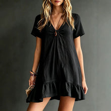 Load image into Gallery viewer, Women's V-Neck Short-Sleeve Midi Dress – Ice Silk Crepe Loose Casual
