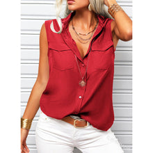 Load image into Gallery viewer, Women's Lapel Collar Sleeveless Top – Loose Fit, Pockets, Solid Color
