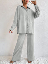 Load image into Gallery viewer, Women's Pleated Long Sleeve Lapel Two-Piece Set – Loose Top &amp; Pants
