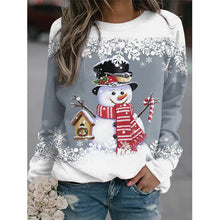 Load image into Gallery viewer, Snowman Printed Panel Loose Sweater – Casual Holiday Knit for Women
