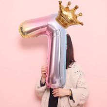 Load image into Gallery viewer, Luxury Gradient Modern 32inch Rainbow number Foil Balloons For Birthday party Decorations Kids Rose Ballons With Crown From 0-9 Numbers
