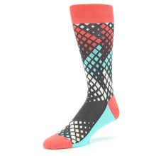Load image into Gallery viewer, Teal Red Fading Squares Socks - Men's Dress Socks
