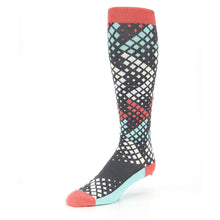 Load image into Gallery viewer, Teal Red Fading Squares Socks - Men's Over-the-Calf Socks
