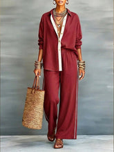 Load image into Gallery viewer, Contrast-Color Long-Sleeve Shirt &amp; Pants Set – Two-Piece
