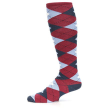 Load image into Gallery viewer, Apple Red Blue Argyle Men's Over-the-Calf Dress Socks
