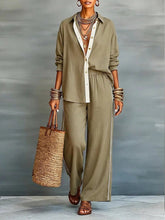 Load image into Gallery viewer, Contrast-Color Long-Sleeve Shirt &amp; Pants Set – Two-Piece
