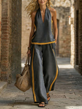 Load image into Gallery viewer, Women’s Contrast Color Sleeveless Vest and Wide-Leg Pants Set
