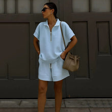 Load image into Gallery viewer, Women's Solid Color Sweatshirt Set – Casual 2-Piece Short Top &amp; Pants
