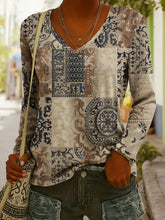 Load image into Gallery viewer, Women's Ethnic Print V-Neck Long-Sleeve Pullover Top
