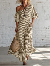 Load image into Gallery viewer, Women's Striped Off-Shoulder Elegant Midi Dress
