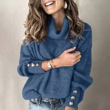 Load image into Gallery viewer, Women’s High Collar Knitted Sweatshirt – Long Sleeve Casual Pullover
