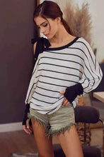 Load image into Gallery viewer, BiBi Stripe Yarn Dye Waffle One Shoulder Women's Top with Ribbon Detail

