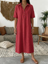 Load image into Gallery viewer, Women's Linen Blend Short Sleeve Polo Neck Maxi Dress
