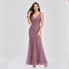 Load image into Gallery viewer, Sexy Long Dress Sleeveless V-neck Embroidered Sequin Slim Mermaid Dress
