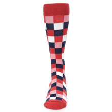 Load image into Gallery viewer, Red Pink Navy Checker - USA Made - Men's Dress Socks
