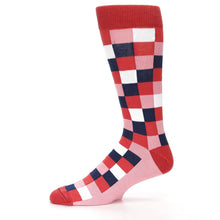 Load image into Gallery viewer, Red Pink Navy Checker - USA Made - Men's Dress Socks
