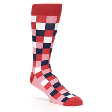 Load image into Gallery viewer, Red Pink Navy Checker - USA Made - Men's Dress Socks
