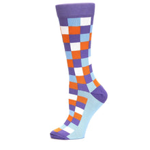 Load image into Gallery viewer, Purple Orange Blue Checker - USA Made - Women's Novelty Socks
