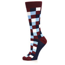 Load image into Gallery viewer, Burgundy Navy Checker - USA Made - Women's Novelty Socks

