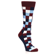 Load image into Gallery viewer, Burgundy Navy Checker - USA Made - Women's Novelty Socks
