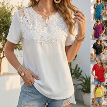 Load image into Gallery viewer, Women's Pearl-Trim Hollow-Out T-Shirt – Loose Fit, Short Sleeve, Casual Chic
