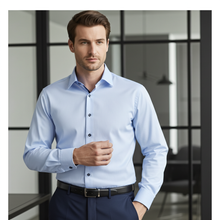Load image into Gallery viewer, Ralph// Cotton Knit-Stretch Button-Up Shirt With Contrast Details // Blue // Tailored Fit (Fitted)
