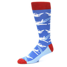 Load image into Gallery viewer, Blue Land the Plane  - USA Made - Men's Dress Socks
