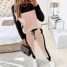 Load image into Gallery viewer, Women's Korean-Style Hoodie &amp; Pants Two-Piece Set – Casual Patchwork

