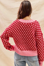Load image into Gallery viewer, SO ME Color Block Textured Christmas Sweater V Neck Top
