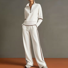 Load image into Gallery viewer, Women's Half-Zip Striped Sweatshirt &amp; Wide-Leg Pants Set
