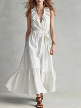 Load image into Gallery viewer, Women's V-Neck Sleeveless Lace-Up Panelled Maxi Dress – Wide Flare

