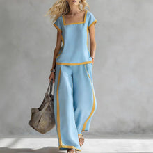 Load image into Gallery viewer, Solid Color Shirt &amp; Wide-Leg Trousers Two-Piece Set
