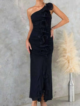 Load image into Gallery viewer, Stylish One-Shoulder Ruffle : Slit Dress
