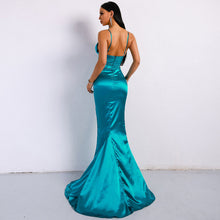 Load image into Gallery viewer, V-neck solid color sling backless ladies evening dress
