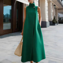 Load image into Gallery viewer, Elegant Sleeveless Long Dress – Stand Collar Office &amp; Casual Dress
