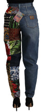 Load image into Gallery viewer, Dolce &amp; Gabbana Blue Jeans Jacquard Majolica High Waist Pants
